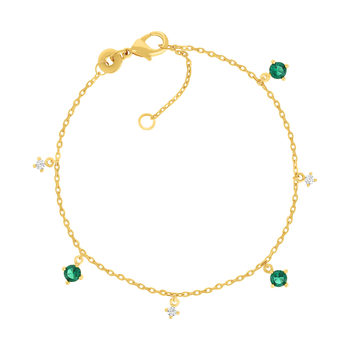 Bracelet plaqué or pierres synthétiques vertes et zirconias 18 cm