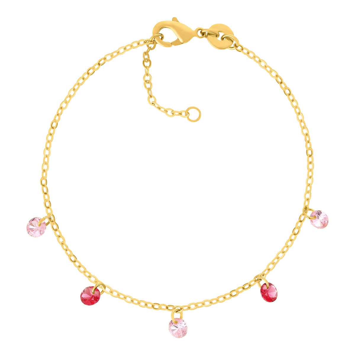Bracelet plaqué or pierres synthétiques roses 18 cm