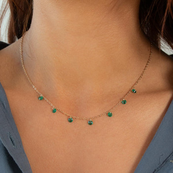 Gold-plated necklace synthetic green stones 45cm
