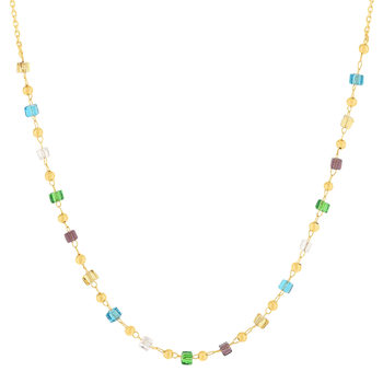 Collier plaqué or pierres synthétiques multicolores 45cm