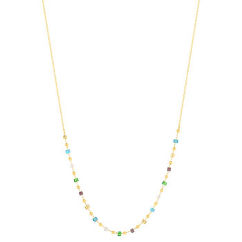 Collier plaqué or pierres synthétiques multicolores 45cm
