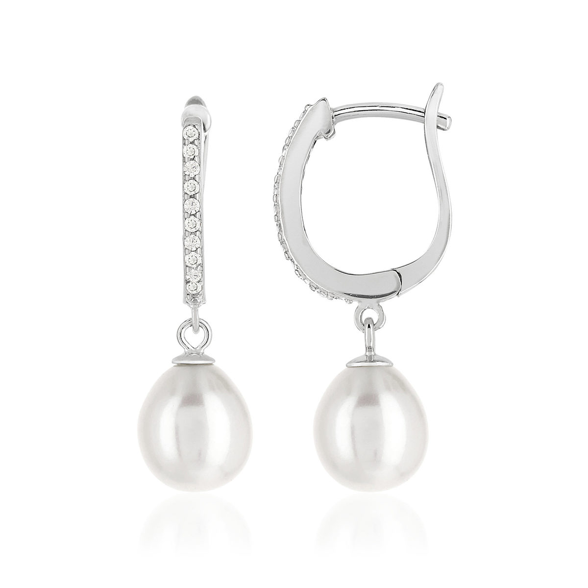 Boucles d'oreilles argent 925 2 perles de culture et zirconias
