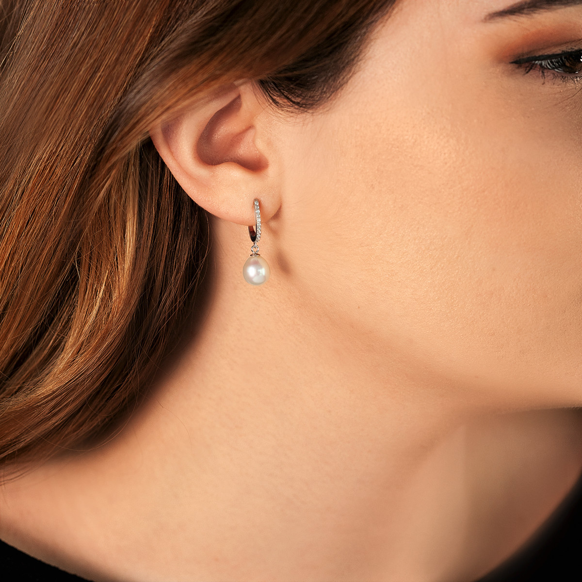 Boucles d'oreilles argent 925 2 perles de culture et zirconias - vue D1