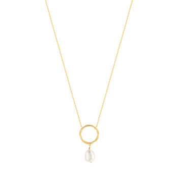 Collier plaqué or motif rond et perle de culture 45 cm
