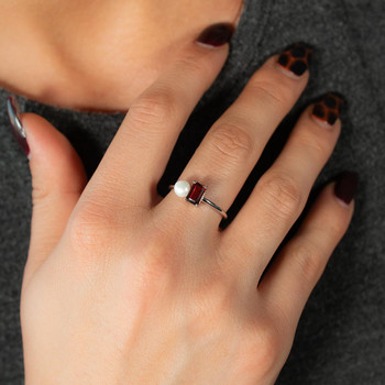 Bague argent 925 perle de Chine et grenat