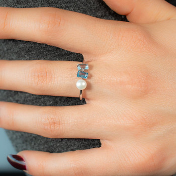 Bague argent 925 perle de Chine et topazes