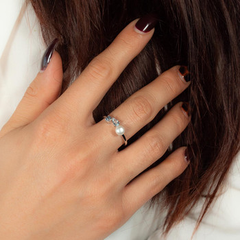 Bague argent 925 perle de Chine et topazes