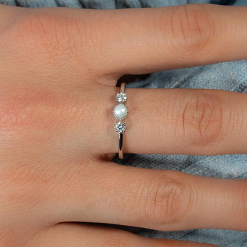 Bague argent 925 perle de Chine et zirconias