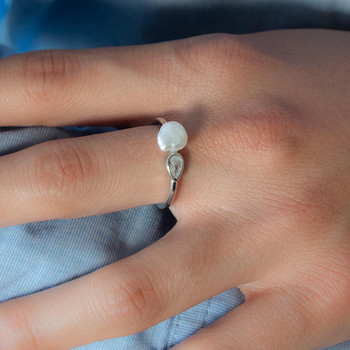 Bague argent 925 perle de Chine et zirconias