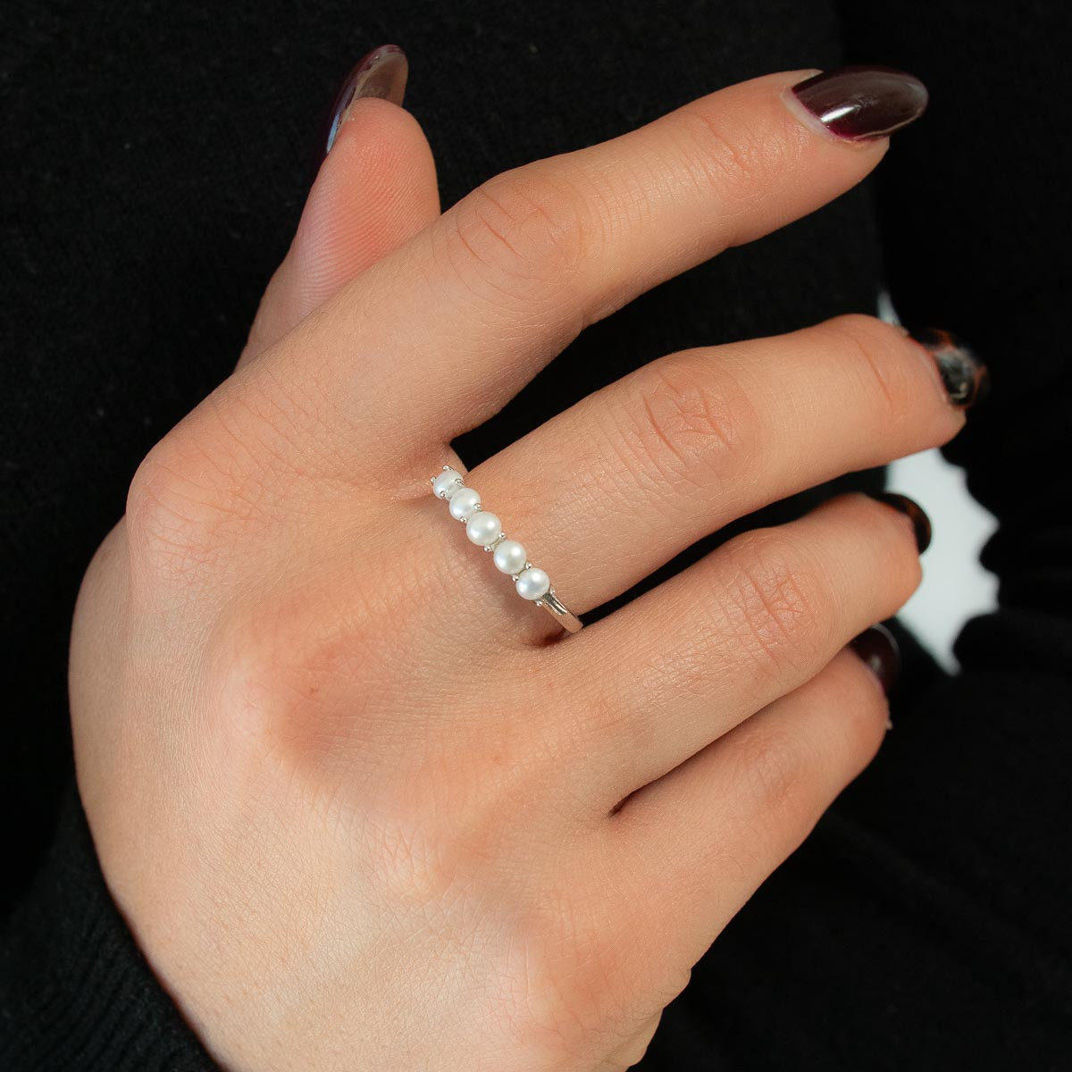 Bague argent 925 perles de Chine - vue porté 1
