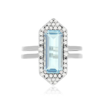 Bague argent 925 quartz bleu synthétique et zirconias