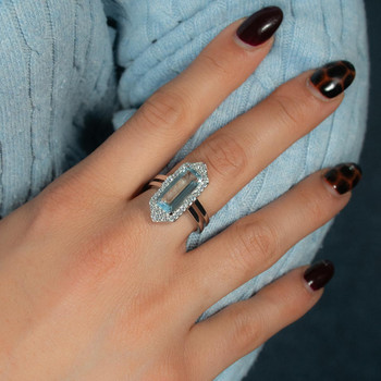 Bague argent 925 quartz bleu synthétique et zirconias
