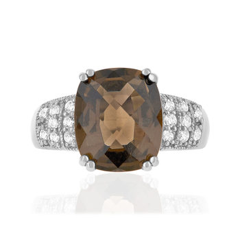 Bague argent 925 quartz fumé et zirconias