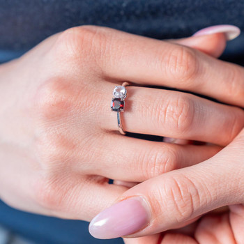 Bague argent 925 grenat et quartz rose