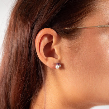 Boucles d'oreilles argent 925 perles de culture de Chine grenats rhodolites et topazes blanches