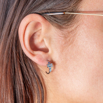 Demi créoles argent 925 topazes et pierres synthétiques bleues
