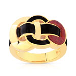 Bague plaqué or corail résine