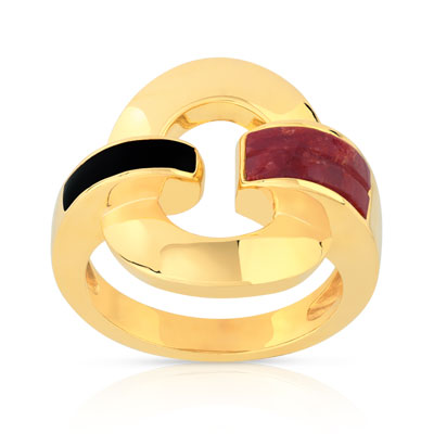 Bague plaqué or corail résine