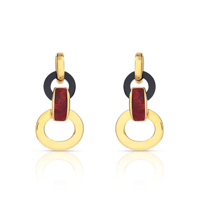Boucles d'oreilles plaqué or corail résine