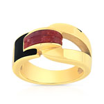 Bague plaqu&eacute; or corail r&eacute;sine