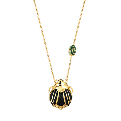 Collier plaqué or onyx laque