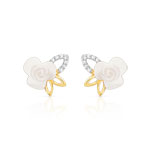 Boucles d&rsquo;oreilles plaqu&eacute; or 2 tons nacre zirconia