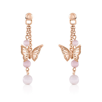 Boucles d'oreilles plaqué or rose cristal