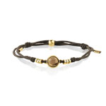 Bracelet plaqu&eacute; or cristal cordon coton marron