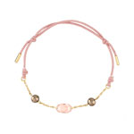 Bracelet plaqu&eacute; or perle imitation cristal cordon coton rose