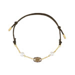 Bracelet plaqu&eacute; or perle imitation cristal cordon coton marron