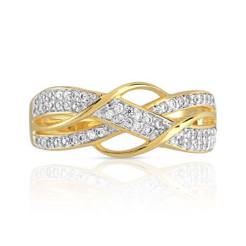 Bague plaqué or entrelacée 2 tons zirconias