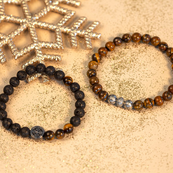Bracelet perles argentées oeil de tigre 21 cm