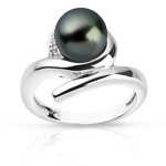 Bague argent 925 perle de culture de Tahiti diamant