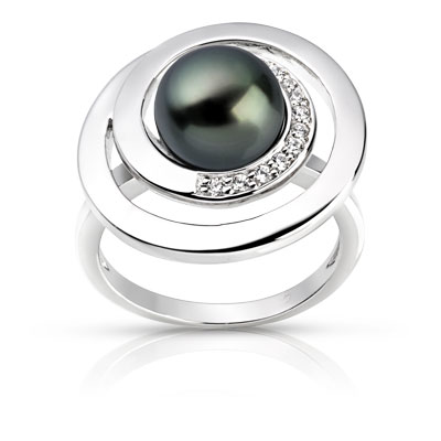Bague argent 925 perle de culture de Tahiti zirconia