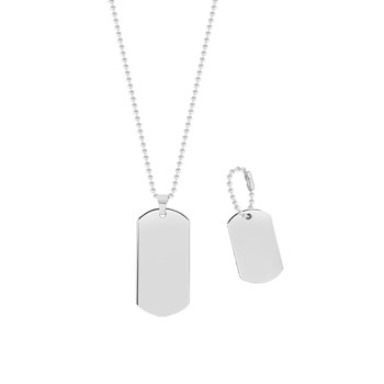 Collier acier maille boule 2 plaques 50 cm