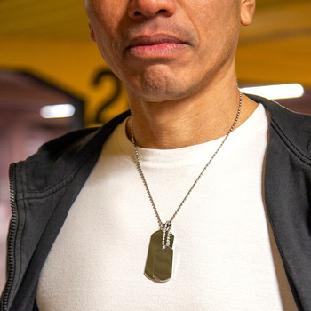 Collier acier maille boule 2 plaques 50 cm