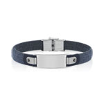 Bracelet acier coton bleu cuir imitation