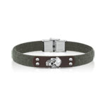 Bracelet acier coton vert cuir imitation