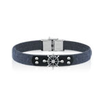 Bracelet acier coton bleu cuir imitation