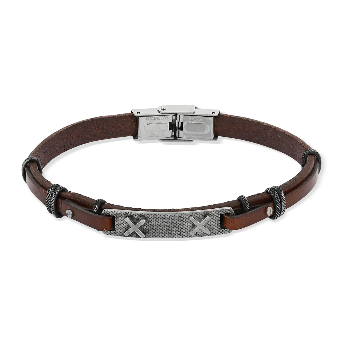 Bracelet acier cuir 21 cm