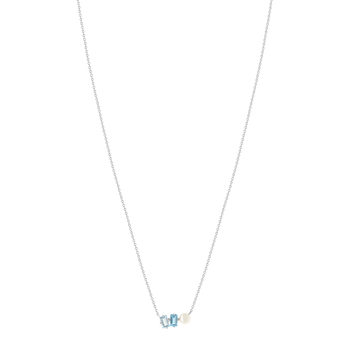 Collier argent 925 perle de Chine et topazes 45cm