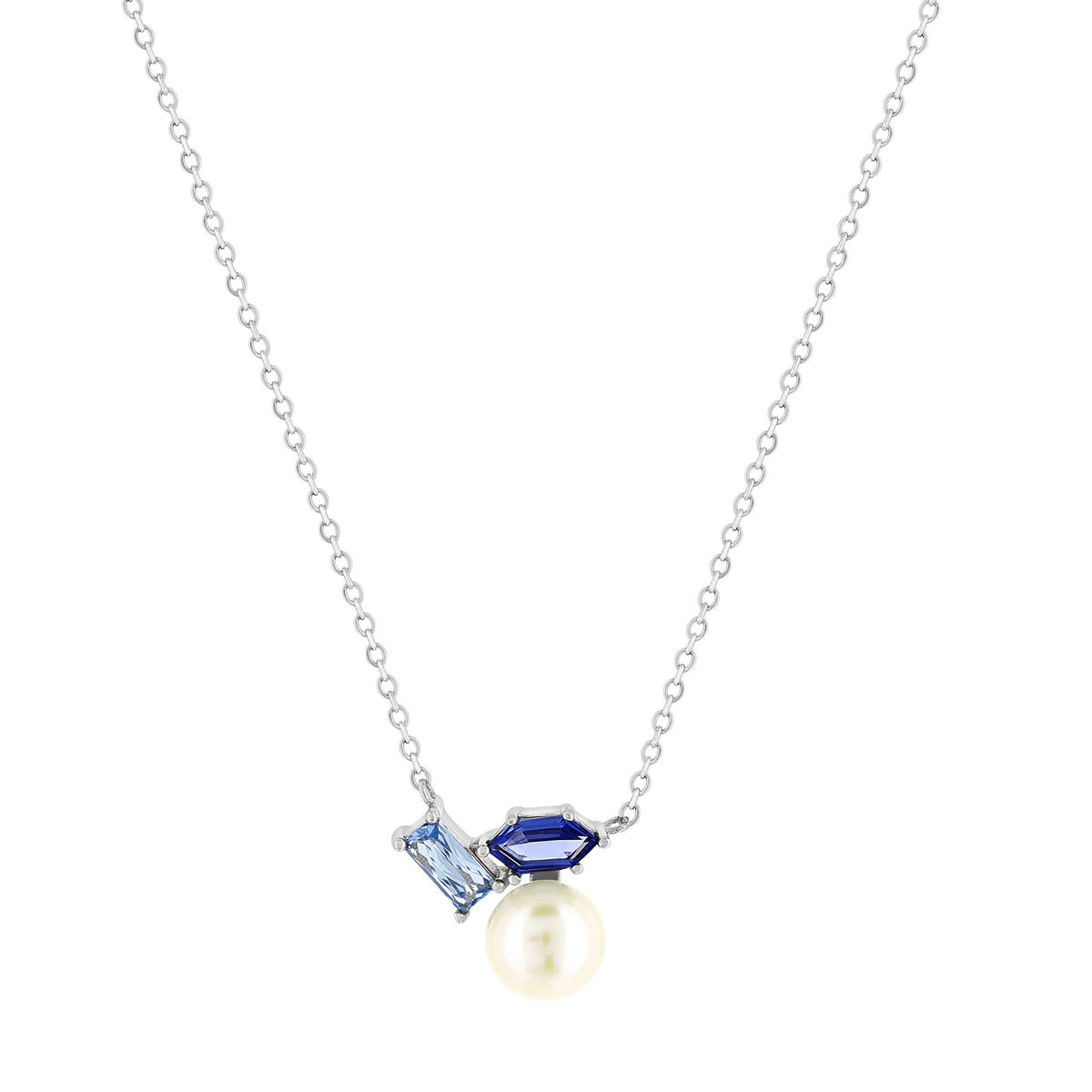 Collier argent 925 perle de Chine pierres imitation et ziconias 45cm
