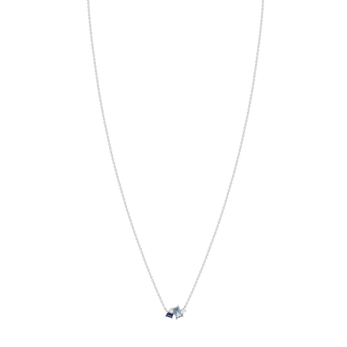 Collier argent 925 pierres imitation et pierre synthétique bleue et zirconias 45cm - vue 2