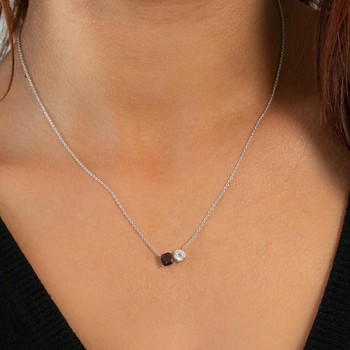 Collier argent 925 grenat et quartz rose 45cm