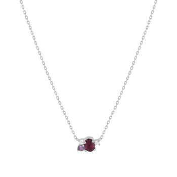 Collier argent 925 grenat rhodolite améthystes et topazes blanches 45cm