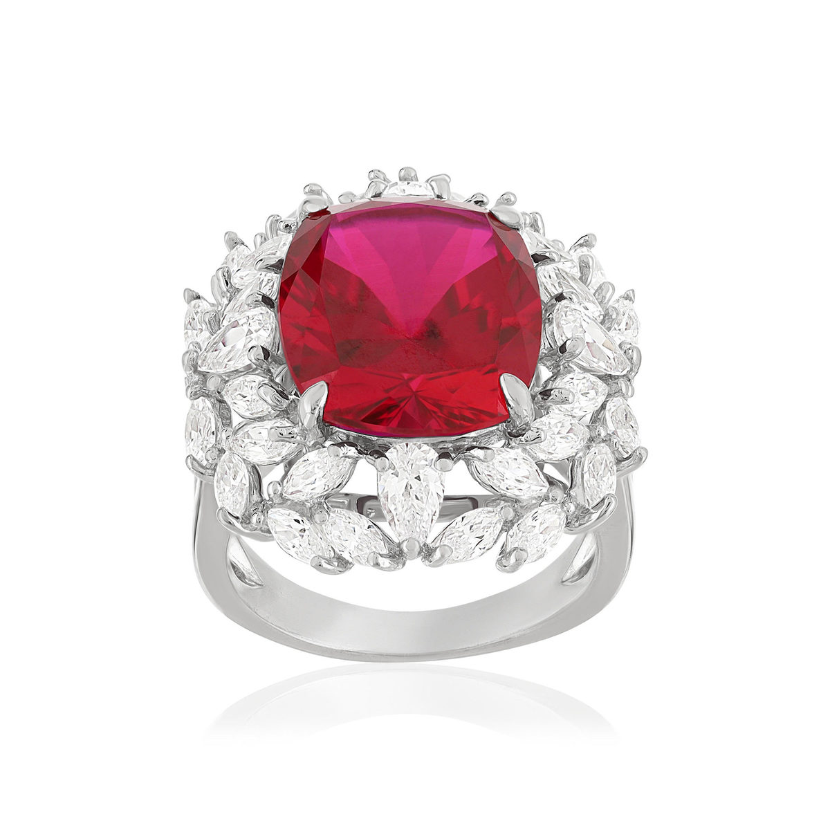 Bague argent 925 rubis synthétique zirconias