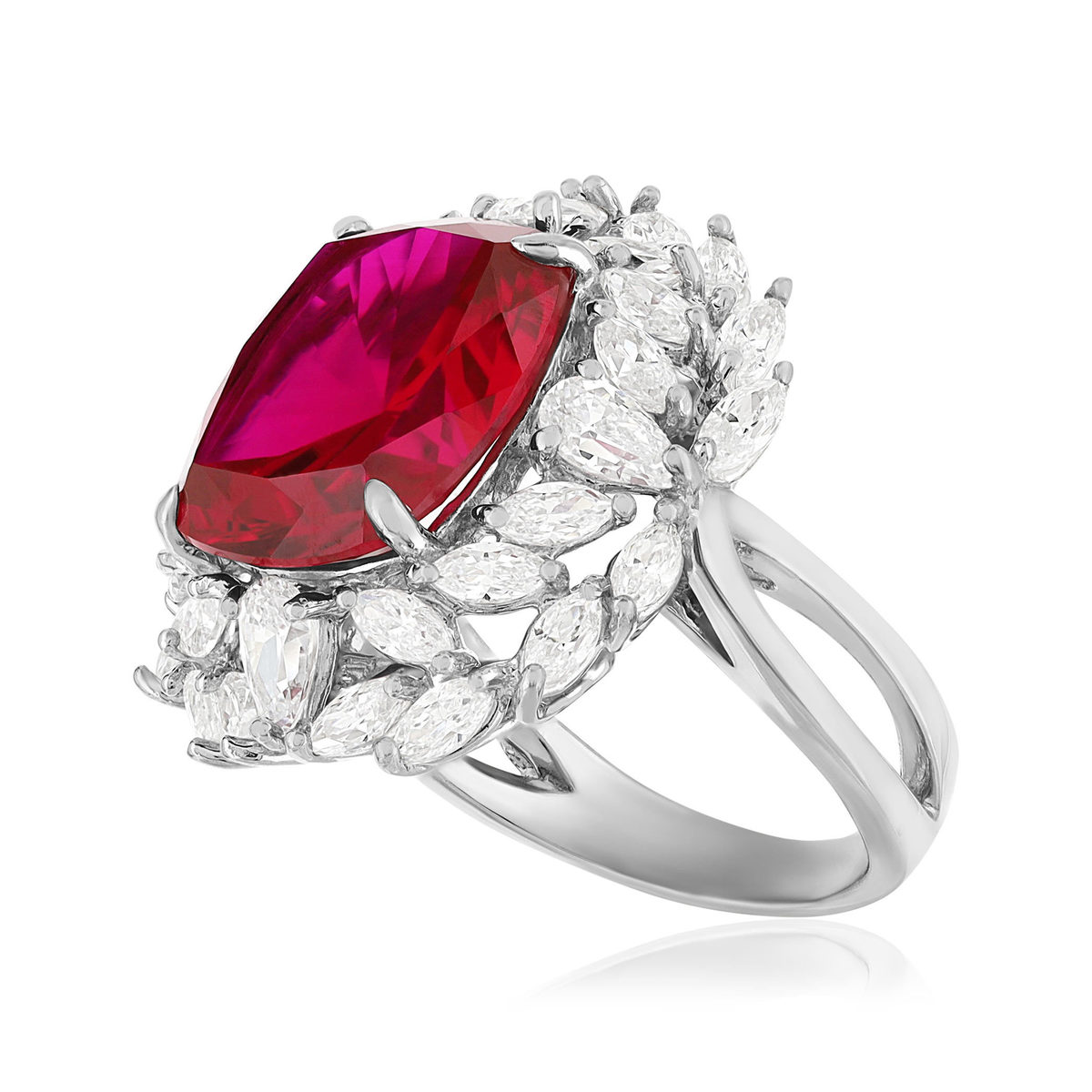 Bague argent 925 rubis synthétique zirconias - vue D1