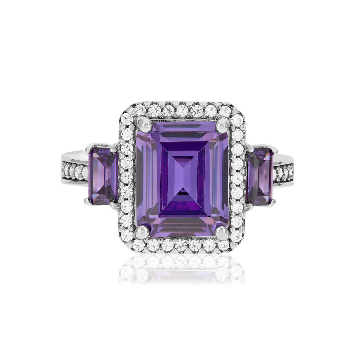 Bague argent 925 et zirconias blancs et violets - vue 3