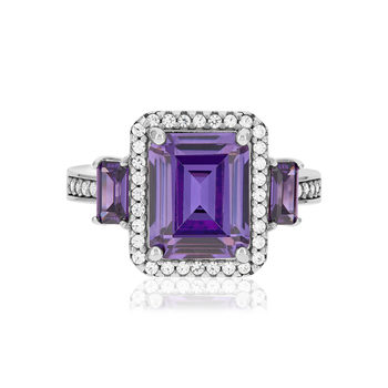 Bague argent 925 et zirconias blancs et violets