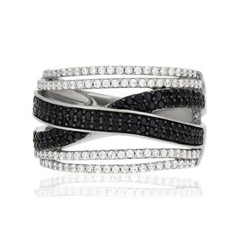 Bague argent 925 pierres synthétiques noires et zirconias blancs